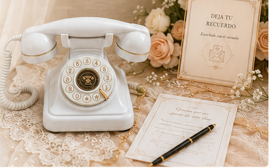 Telefono antiguo y tarjeta para dejar mensajes