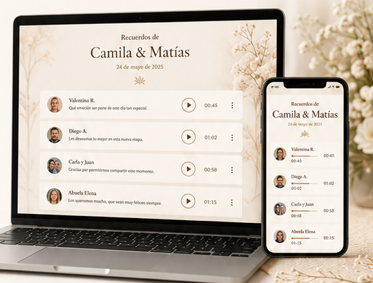 Página de recuerdos visible en computador y celular